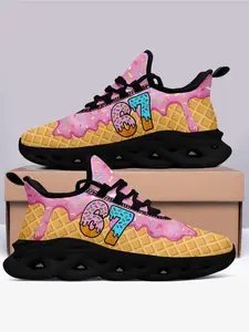 Men’s Casual Low-Top Fashion Trend Shoes Six Seven Ice Cream Cartoon Print Lightweight Comfortable PLUS SIZE