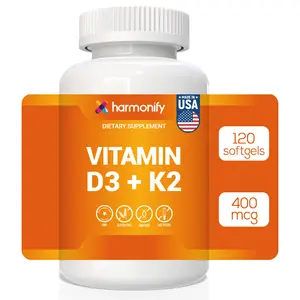 HARMONIFY Vitamin D3 + K2 – 400 mcg | 120 Softgels | High Potency | Made in USA | Bone & Heart Support | Non-GMO, Gluten-Free