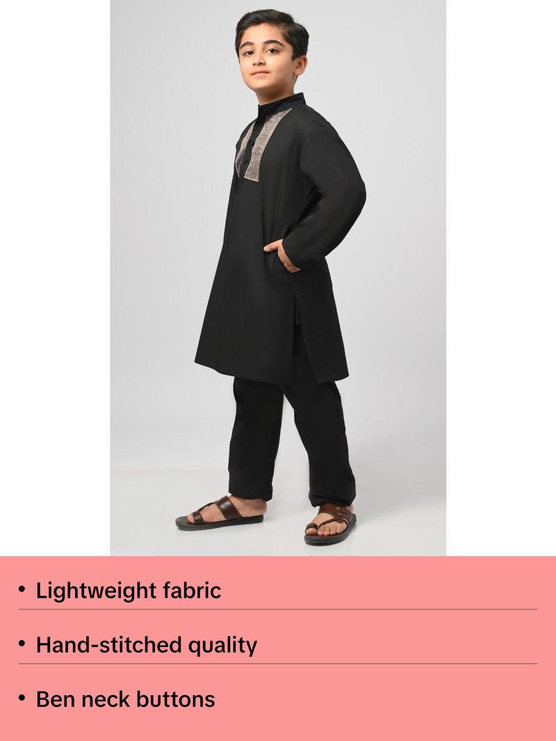 Bilal Muslim Boys Black Kurta Pajama Set - Final Sale