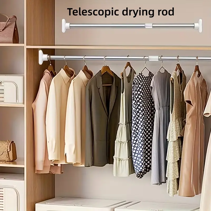 Adjustable & Retractable Hanger – Durable metal construction; suitable for use with shower curtains, over-the-door mounts, wardrobe supports, and general household hanging; wall-mounted for home organization | Modern design | Bathroom towel rack