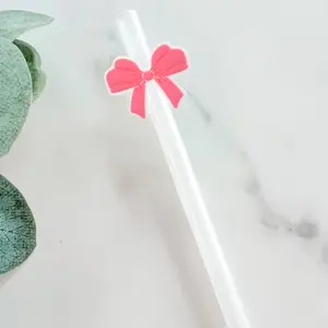 Pink Bow Straw Topper