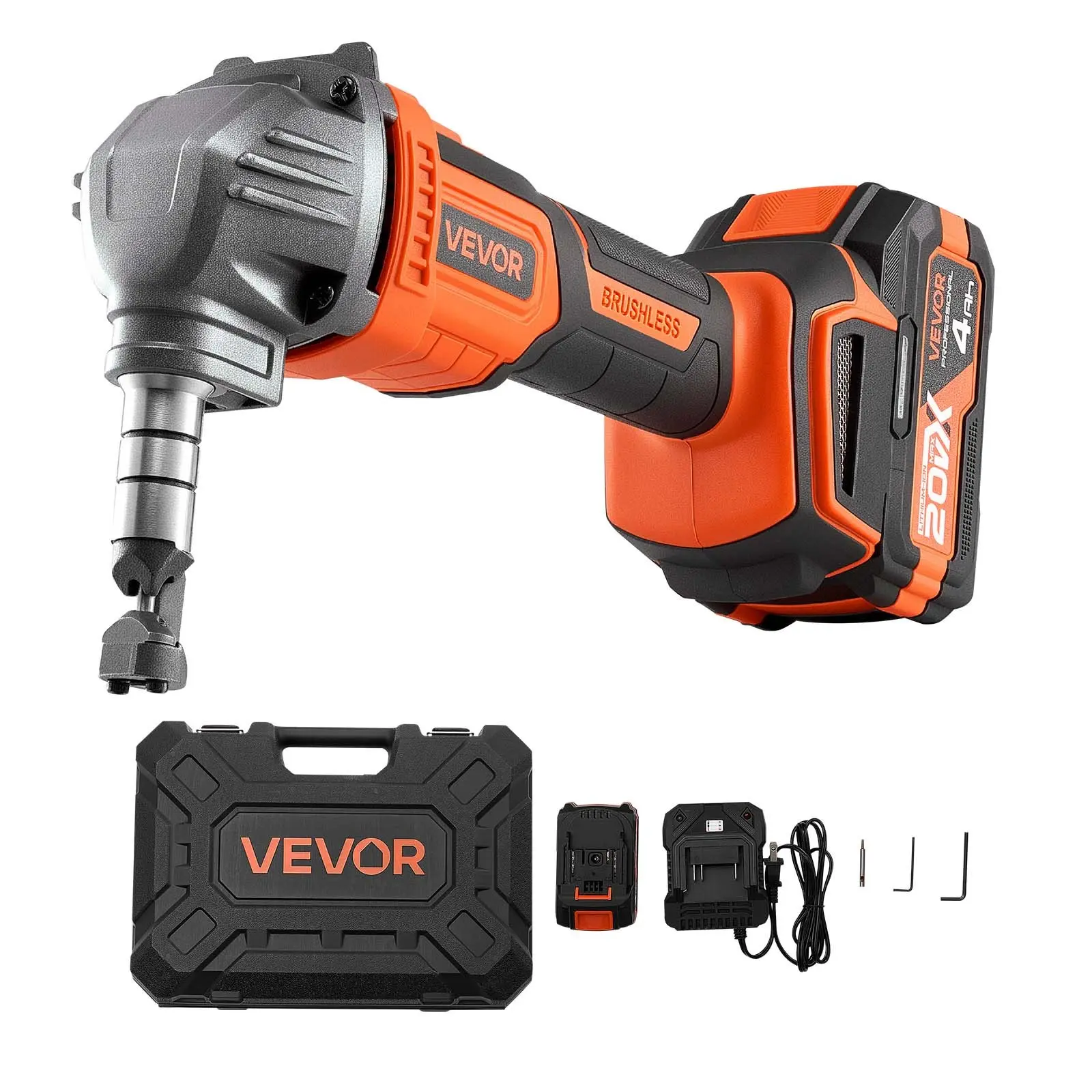 【Summerfinds】VEVOR Heavy Duty Cordless Metal Nibbler, 20V 4000mAh Battery, 2200RPM Efficient Brushless Motor Electric Metal Cutter with Plastic Carrying Case for Home, Steel Sheet, Aluminum Sheet
