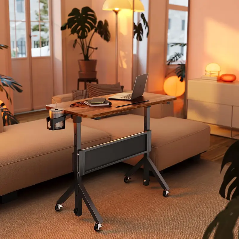 Adjustable Rolling Desk: Height adjusts from 28.7" to 46.1", perfect for use with a walking pad or treadmill. The 31.5" x 15.75" tabletop offers ample space, making it a portable, ergonomic workstation.
