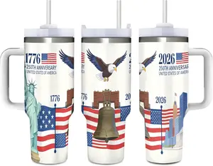 ShinyKT 250th Anniversary United States of America Tumbler 40oz with Handle and Straw, 250 Years Of Freedom 1776-2026 Anniversary Drinkware Gift, 4th of July USA Patriotic Water Bottles