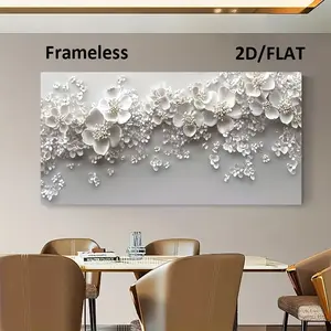 2D/Flat 1pcs framed modern white floral art canvas poster for bedroom living room decoration painting framed hanging painting
