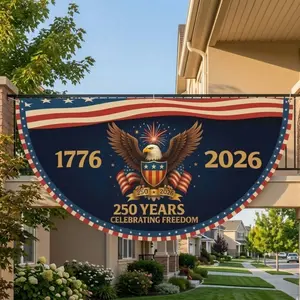 4th of July America 250th Anniversary Pleated Fan Flag Banner | US Semiquincentennial Half Circle Bunting | 1776-2026 Patriotic Outdoor Home Decor