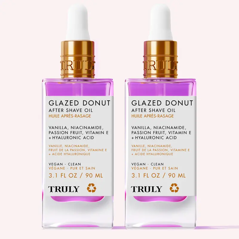 2-Pack Glazed Donut After Shave Oil – Ingrown Hair & Discoloration Treatment – Hydrates and Soothes Razor Burn with Vitamin E, Niacinamide & Hyaluronic Acid – Brightens Uneven Skin Tone on Legs, Underarms & Bikini Line – Toasted Vanilla Glaze Scent