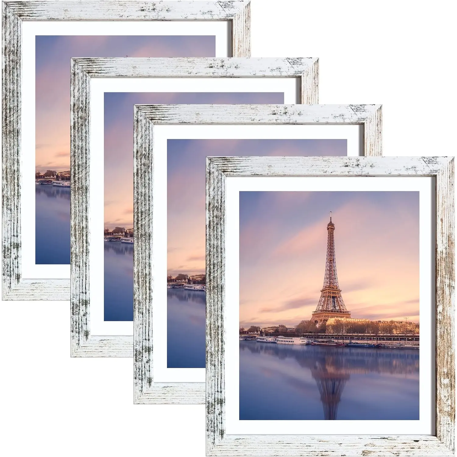SESEAT 8X10 Picture Frames Distressed White with Mat Photo Frames 4 Packs for Tabletop or Wall SESEAT