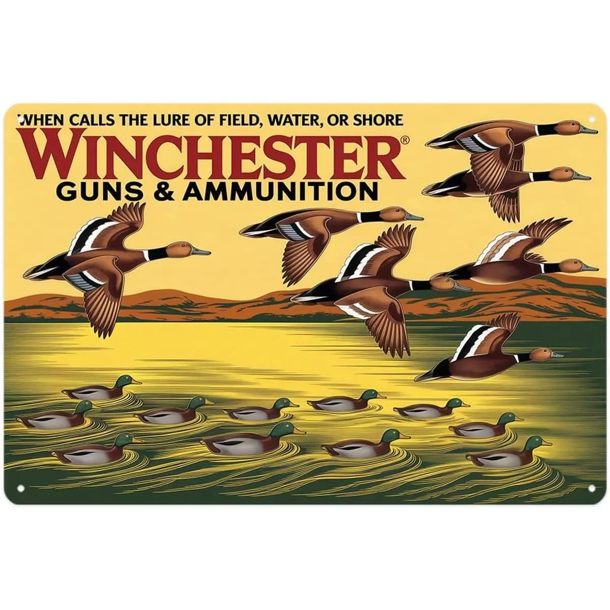 Winchester Duck Theme Vintage Rustic Metal Tin Sign (8x12 in) - Outdoor Indoor Room Decor for Home Bar Man Cave, Gift Idea for Wildlife Bird Enthusiasts