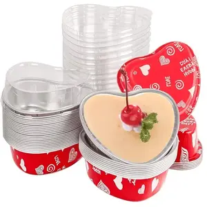 50 Pcs 3.4 oz Heart-Shaped Mini Cakes Desserts Molds with Lids, Baking cups, Muffin Tins, Cake Cups Suitable for Parties, Weddings and Birthdays