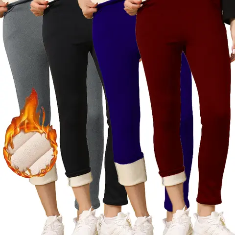 Women's 4-Pcs High-Waisted Fleece-Lined Leggings - Slim Fit, Warm, Polyester, Comfy Pants with Pockets, Sports-Athletic Casual Bottoms for Fall & Winter Workout (Women's Clothes)