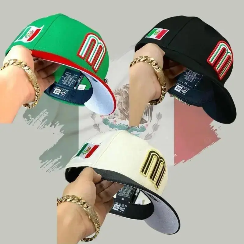 Mexico Flag Embroidered Fitted Baseball Cap – Premium 59FIFTY Style Flat Brim Hat, Adjustable Streetwear Snapback, Mexican Pride Sports Fashion Cap for Men & Women