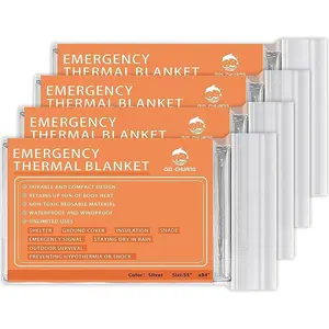 Mylar Thermal Blankets -Space Blanket Survival kit Camping Blanket (4-Pack). Perfect for Outdoors, Hiking, Survival, Bug Out Bag ，Marathons or First Aid 1