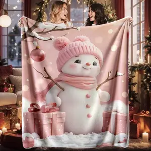 Christmas Snowman Blanket, High-Weight Flannel Fabric, Soft and Warm, Anti-Wrinkle, Easy Clean, Perfect Gift for Christmas, Cozy Blanket Throw