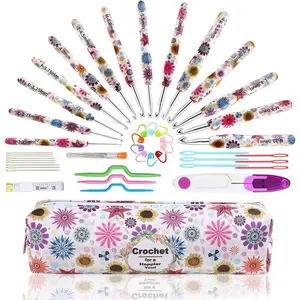 Crochet Hooks Set, 14 Sizes 2.25mm(B)-10mm(N) Ergonomic Handle for Arthritic Hands, Soft Rubber Grip Knitting Needles Kit for Crochet Beginners, Knitting Enthusiasts(Purple)