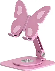 Aluminum Alloy Butterfly Design Phone Stand For Desktop Use 360 Degree Adjustable Desktop Holder With Rotating Base Fit For Video Calls Streaming And Hands Free Viewing Lovely Portable Mobile Phone Support Bracket
