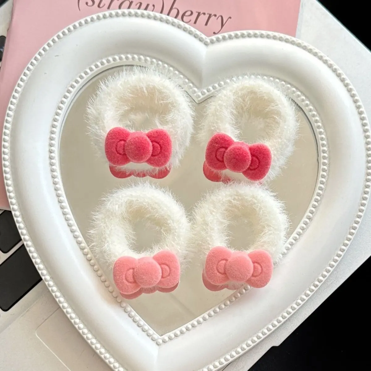 Sanrio Winter Plush Bow Headband Set, Cute Sweet Girl Heart Kt Bow Warm Accessory, Versatile Rubber Band for Valentines Weddings Travel Birthdays Gifts