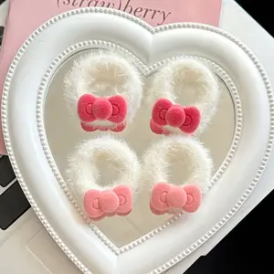 Sanrio Winter Plush Bow Headband Set, Cute Sweet Girl Heart Kt Bow Warm Accessory, Versatile Rubber Band for Valentines Weddings Travel Birthdays Gifts