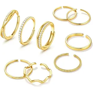 MILACOLATO Gold Stackable Rings for Women Non Tarnish Open Adjustable Rings Cubic Zirconia Thin Thumb Silver Ring Set 14K Plated Gold Filled Pinky Knuckle Stacking Set - Dainty Statement Promise Band Ring Sets, Hypoallergenic Jewelry, Copper Base summerwi