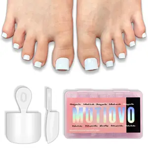 MUTIOVO Short Square Toe Nail Tips Pure Color White, Soft Gel Full Cover Fake Toenails Extension Kit, 224 Pcs 16 Sizes, No Glue Included, Need Builder Gel & Top Coat for Salon & DIY Pedicure