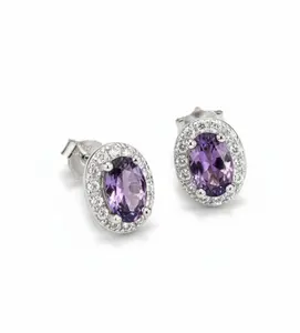Emma Vera Jewelry Amethyst Halo Sterling Silver Earrings with Elegant Design and Stylish Finish