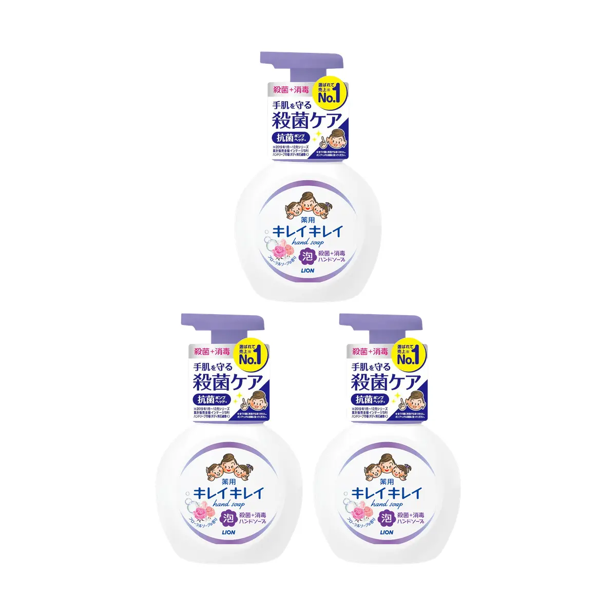 LION Medicated Foaming Hand Soap - Gentle Floral Scent, Kills Germs & Bacteria, Kid-Friendly, 3-Pack (250ml Each)