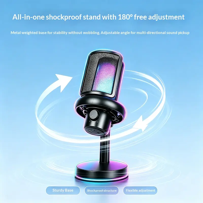 K-MYZS Microphone kit, RGB multi-color lighting effect intelligent noise reduction, live streaming game recording equipment, universal streaming media device for computer desktop, singing microphone