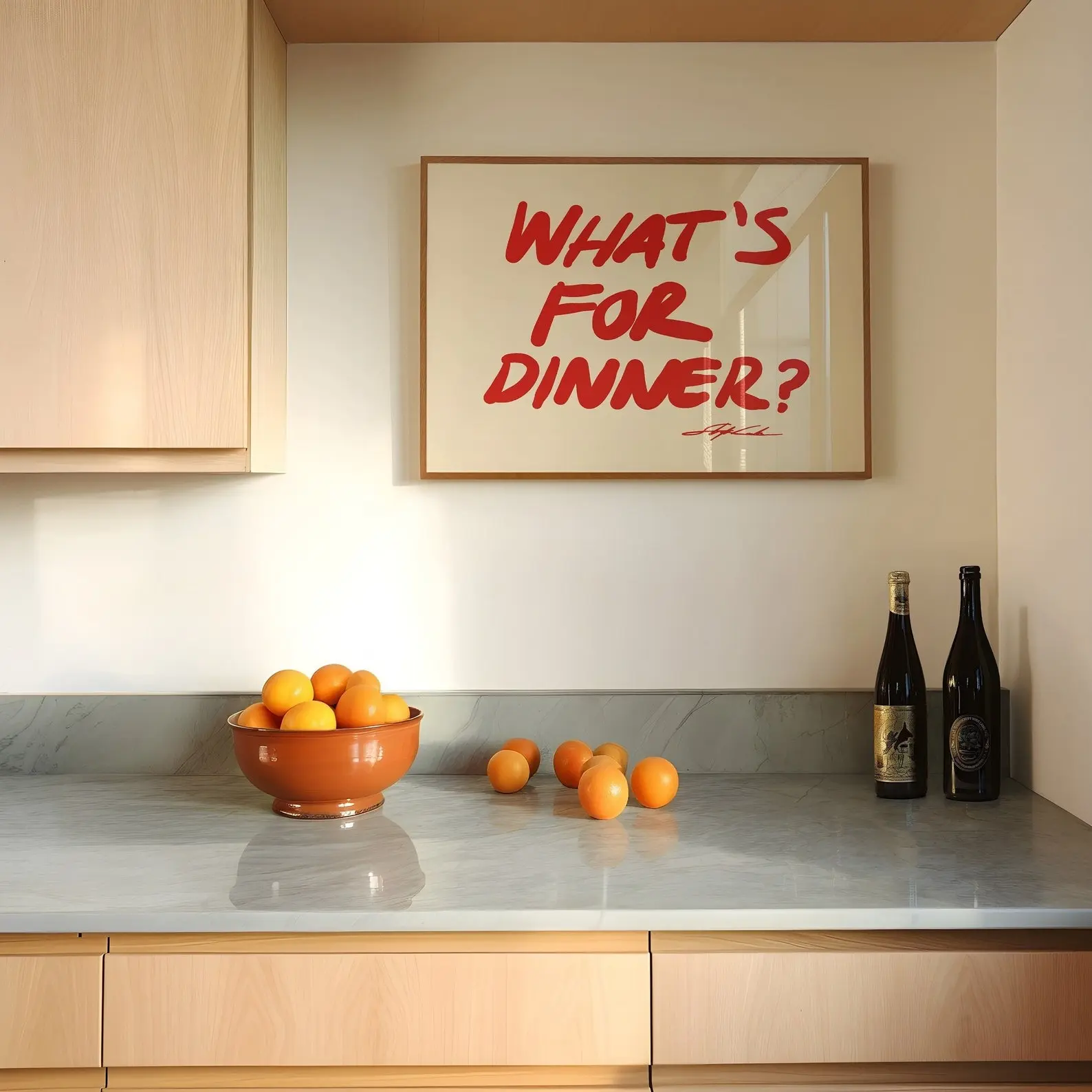 What's For Dinner Red/Blue Horizontal Print, Mid Century Print, Aesthetic art, Bauhaus Print, Typography Print, Kitchen wall art, Narrow Print