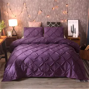 Pinch Pleated Duvet Cover,Pinch Pleat Luxurious Pintuck Tufted Quilt Cover,Decor Soft Purple Brushed Microfiber Polyester Solid Geometric,No Comforter