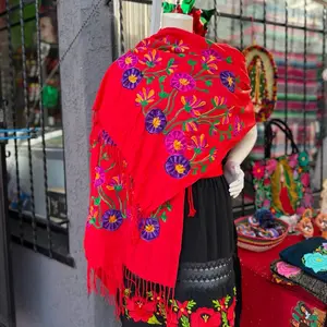 Mexican rebozo fiesta shawl red