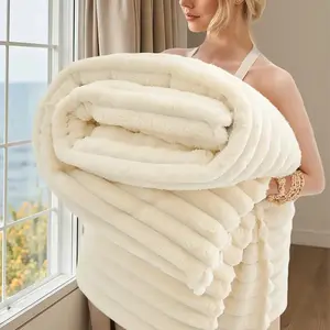 1pc Deluxe 3D Double-Sided Faux Rabbit Fur Blanket - Cozy, Warm, and Lightweight for Home, Office, Camping, or Sofa