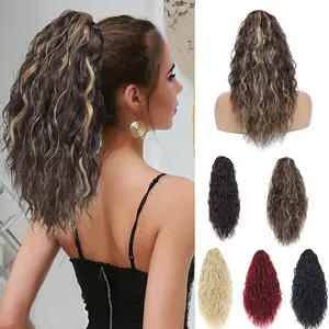 Synthetic Water Wave Claw Ponytail Hair Extensions Short Brown Claw Hair Ponytail for Women 20 Inch Clip in Horse Tail for Party Use