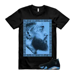 Shirt to match AJ 14 Black University Blue 2026, University Blue 14s Shirt, Classic Fit Casual Short Sleeve Tee, 100% Cotton, Comfortable, Menswear Top
