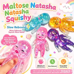 Slow Rising Maltose Natasha Squishy Toy, Clear Glitter Baby Doll Stress Relief Fidget Toy, Super Soft Squeeze Sensory Toy For Adults Teens Anxiety Relief Portable Stress Relief Fidget Sensory Toy For Office Classroom