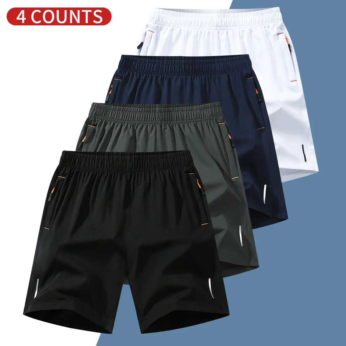 Black + dark gray + navy blue + white