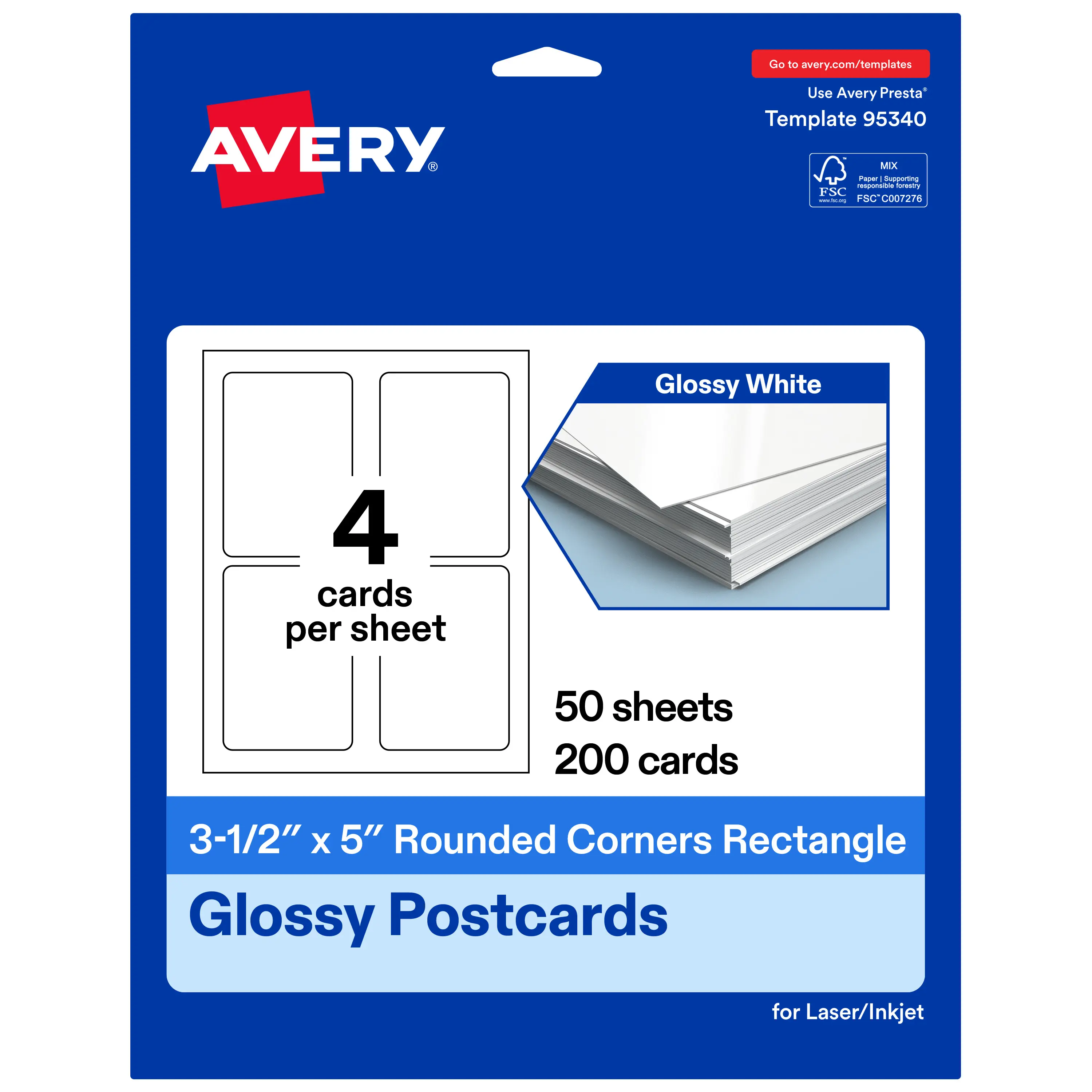 Avery Glossy White Postcards, 3-1/2" x 5" Rectangle Rounded Corners