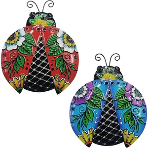 2 count Metal Ladybug Wall Decor Outdoor Garden Hanging Art Sculptures Home  Theme Decorations for Kitchen Bathroom and Pool