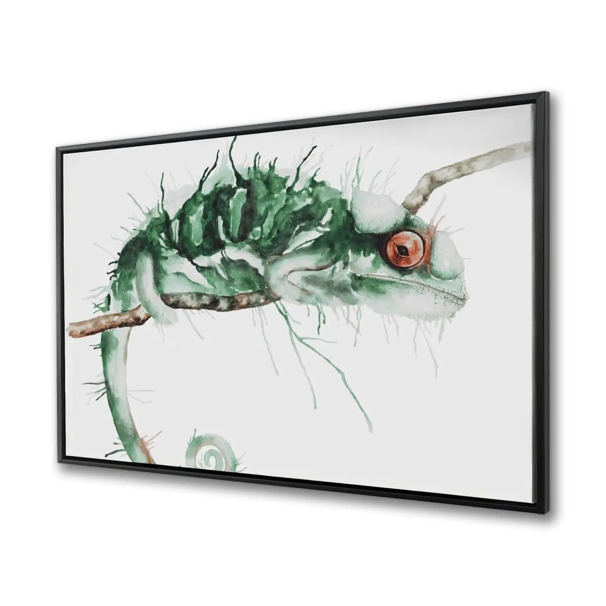 360 Stand Framed Wall Artwork - 36x48 in. Artistic Chameleon on the Lookout Animal Design Print, Nature-Inspired Green Decor Inspo Indoor Home Decor for Living Room