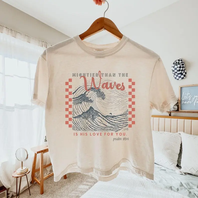 Coastal "Psalm 93:4" Boxy Crop Tee – Christian Aesthetic Graphic Shirt