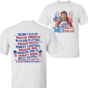 Joe Dirt Merica Fireworks Shirt, Party InThe USA 4th Of July Shirt, IndependenceDay Tee, 2 Sided Graphic Printed UnisexClassic T-shirts Womenswear Top,Menswear Top in all Sizes Streetwear Summer Crewneck