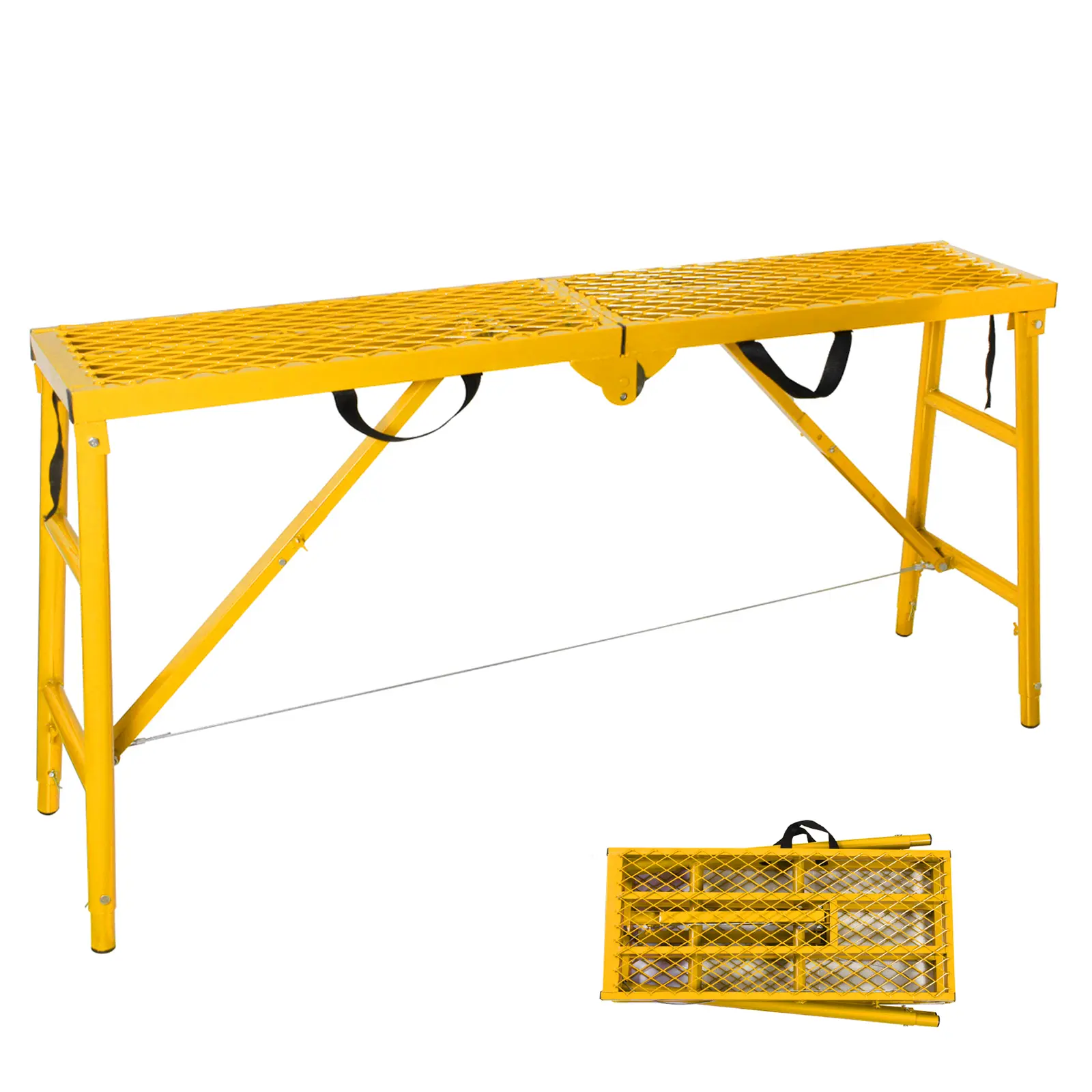 LEADALLWAY Scaffolding Platform 58''(L) x11''(W) x30''(H) Folding Adjustable Scaffolding for Stairs Portable Work Platform Ladder 770 LBS Capacity,Yellow