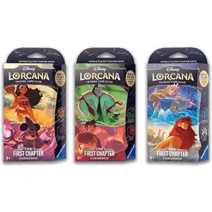 Starter Decks: Amber & Amethyst (Moana & Sorcerer Mickey), Emerald & Ruby (Cruella De Vil & Repunzel) and Sapphire & Steel (Cinderella & Mufasa) (3 Decks) for Lorcana TCG: The First Chapter