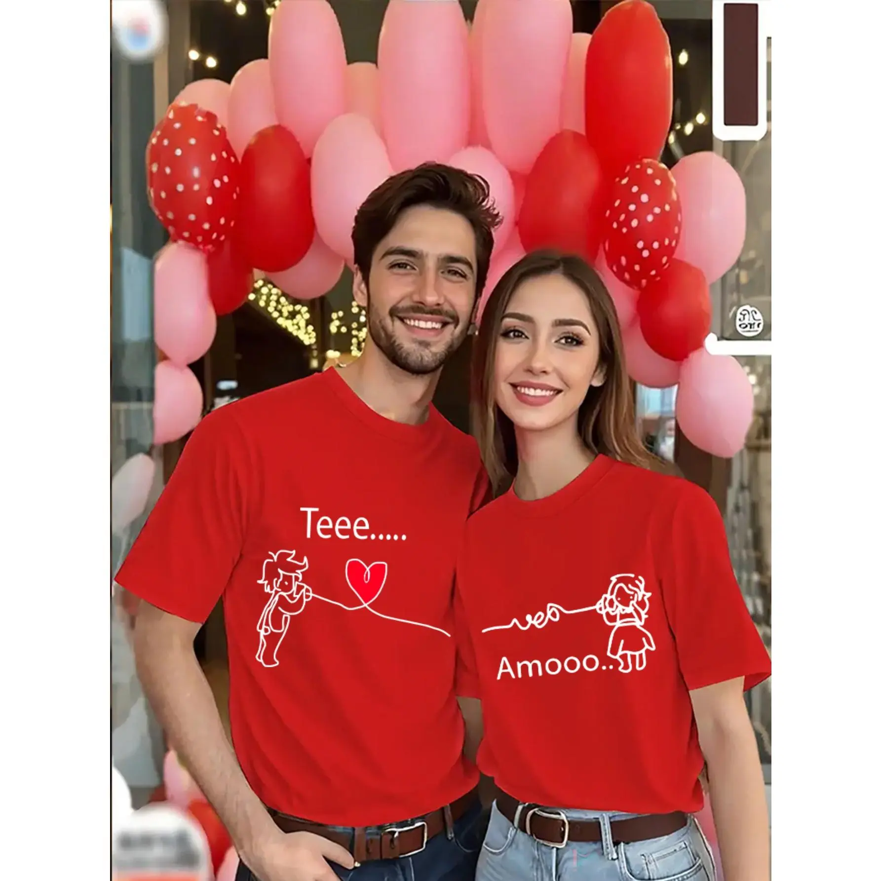 Romantic Couple Matching T-Shirt | 1 Print(Sold Individually), Casual Crew Neck Short Sleeve, Stretch Polyester Blend, Machine Washable - Valentine's Day Gift, Multiple Colors