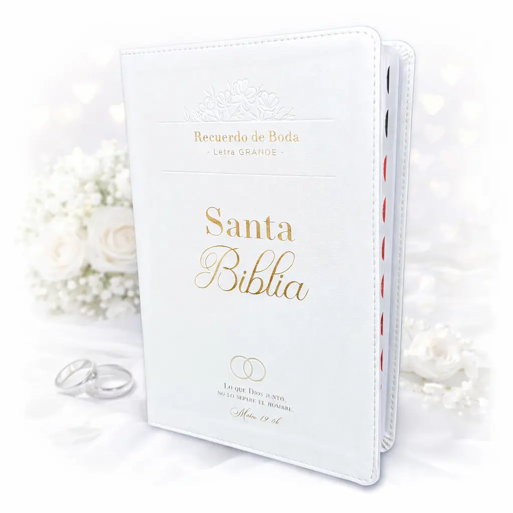 Biblia de Boda Letra Grande 12 puntos RV1960 imit piel blanco con índice