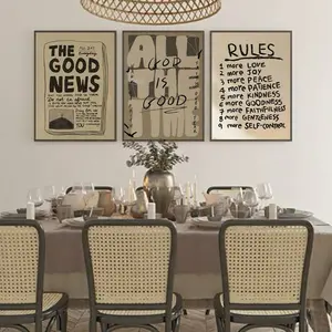 3 Piece the Good News Newspaper Decor Posters, Retro Style Restaurant Sofa Background Canvas Art, Indoor Wall Decoration Unframed Prints