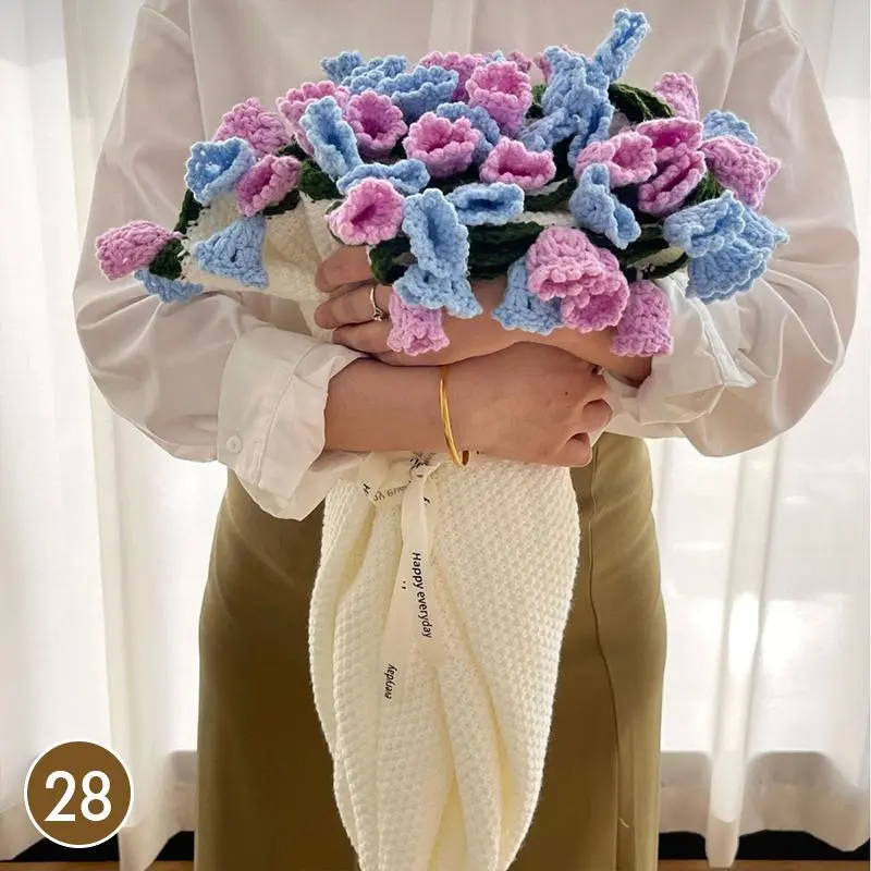 80/110cm Crocheted Rose Bouquet Blanket Finished Product Hand Knitted Flower Bouquet Blankets Home Decor Bed Sofa Throw Blanket
