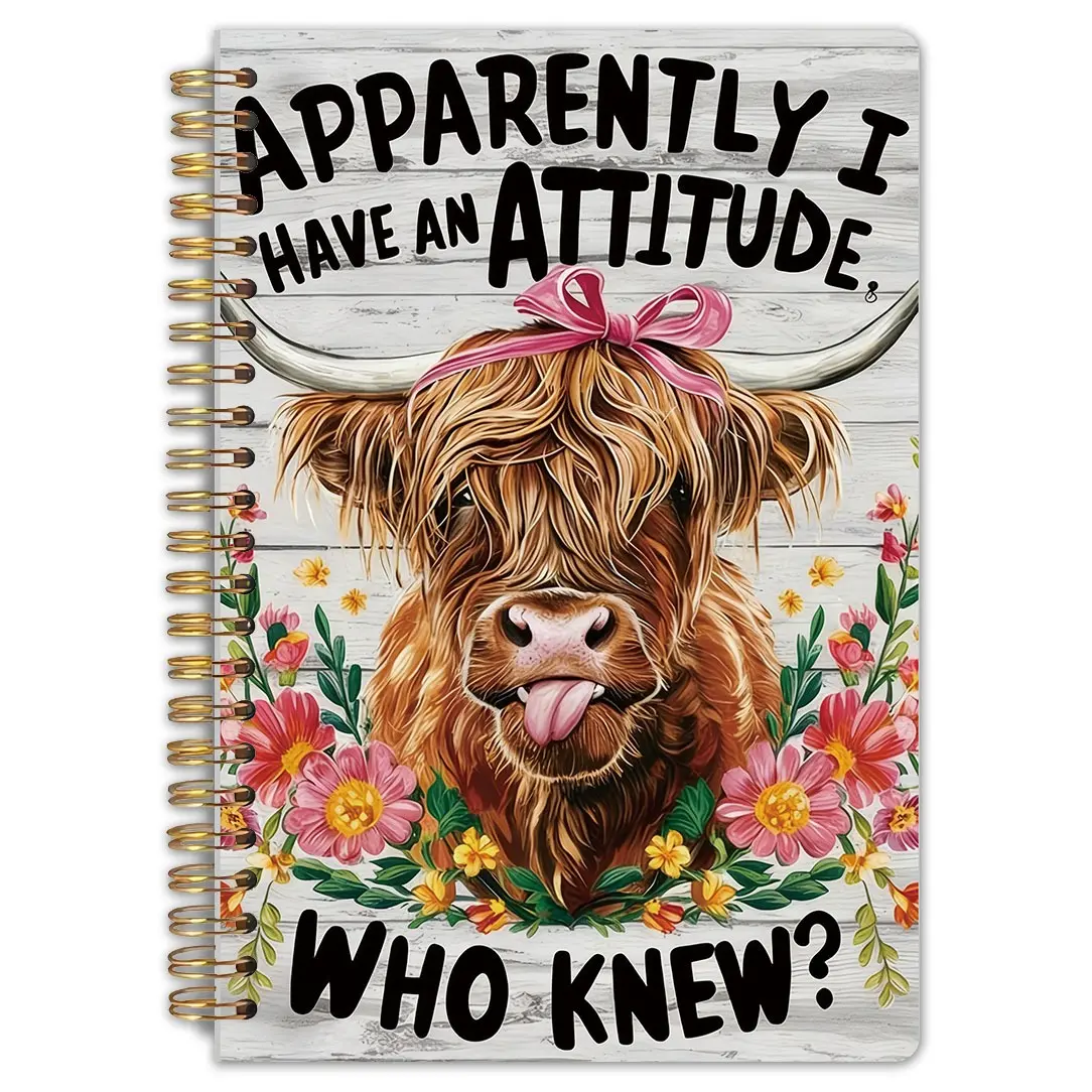 1 Highland Cow Quote and Flower Theme - Spiral Coil Notebook, Cute Journal, Journaling Notebooks, 5.5x8.3 inches, High-Quality Inner Pages, Farm Animal Diary, Gift for Dairy Lover, Durable Binding