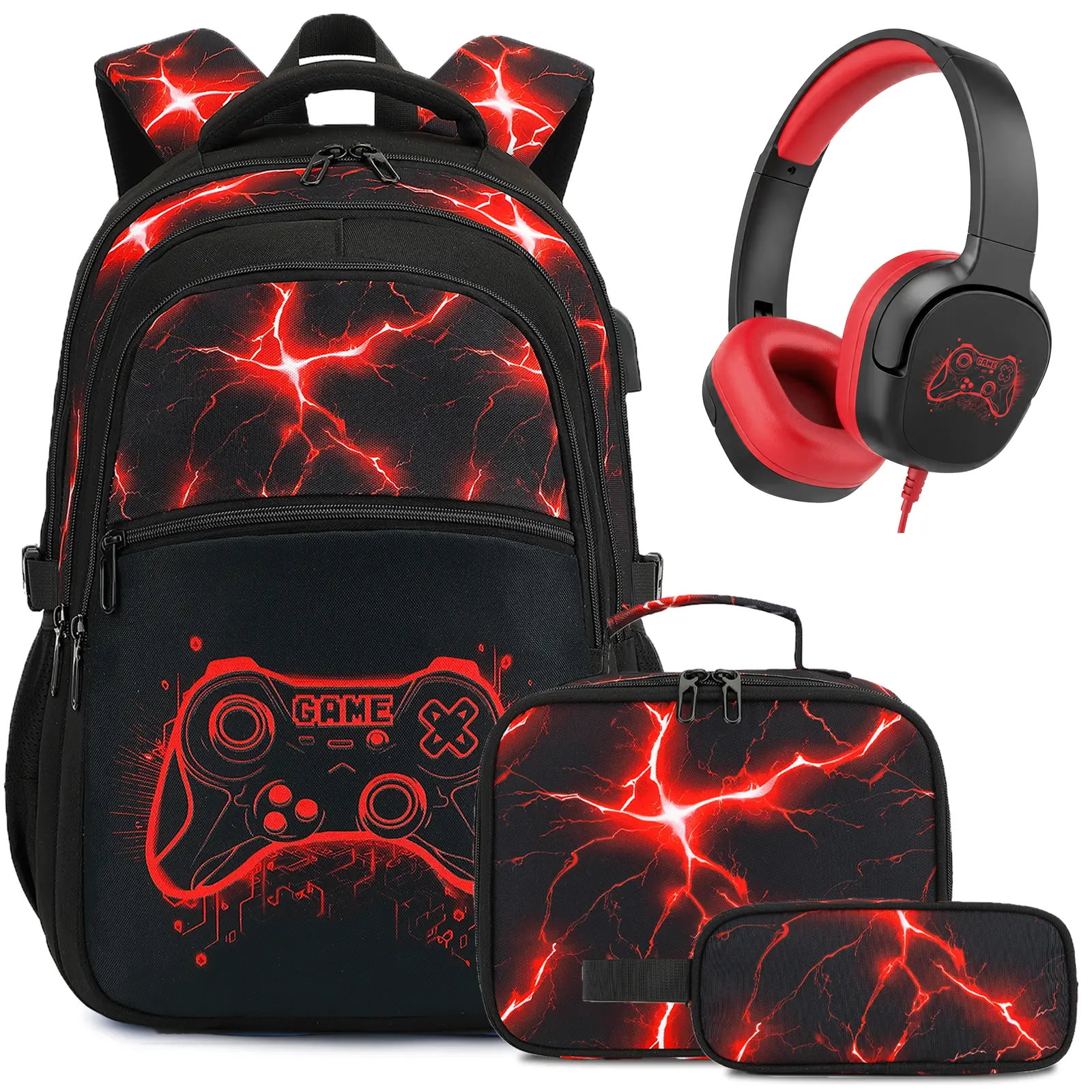 4PCS[3PCS+earphones]-Red Lightning
