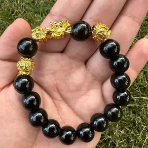 Lucky Dragon and Large Obsidian Bead Bracelet