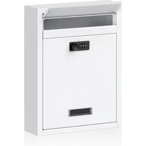 Wall Mount Mailbox for Outside, Large Locking Mailbox with Combination Lock,  Mail Box for House, Safe Key Drop Box,  Box, Steel  Drop Box for  Office School, White